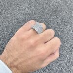 925 Sterling Silver X Design Ring with Round and Baguette Cubic Zirconia Stones, 18x18 mm Top.