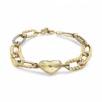 14k Yellow Gold Ladies Stone Set Fancy Heart Bracelet - 16 mm