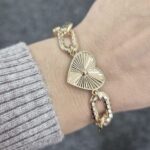 14k Yellow Gold Ladies Stone Set Fancy Heart Bracelet - 16 mm - Image 2
