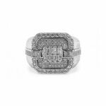 Sterling silver iced out signet ring for men with cz cuibc stones.
