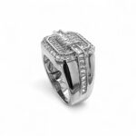 Sterling silver iced out signet ring for men with cz cuibc stones.