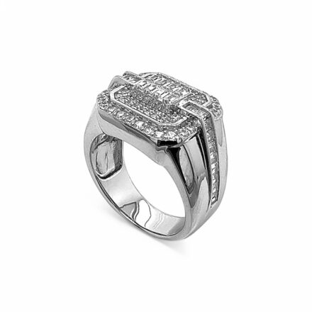 Sterling silver iced out signet ring for men with cz cuibc stones.