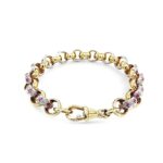 9k Yellow Gold Pink Stones Belcher Bracelet - 10.50 mm - Image 2