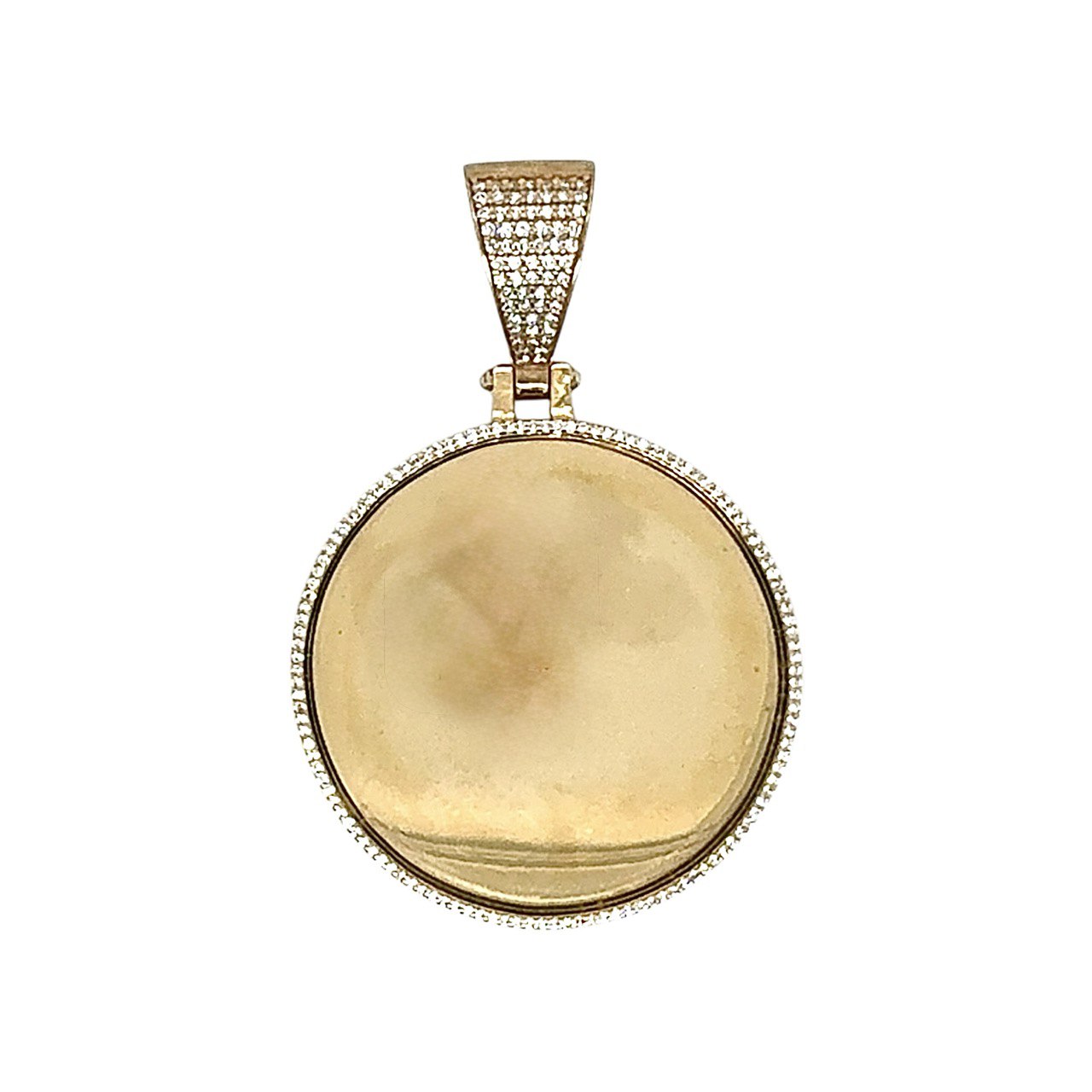 9ct Yellow Gold On Silver Simulated Diamond Locket Necklace – Round Photo Locket, Curb Chain