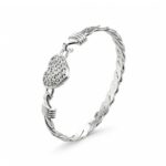 Silver Heart Hook bangle with stones full solid heart.