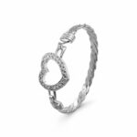 Open heart hook bangle with cubic zirconia stones for women uk hallmarked 925 sterling silver.