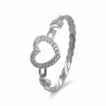 Open heart hook bangle with cubic zirconia stones for women uk hallmarked 925 sterling silver.