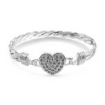Silver Heart Hook bangle with stones full solid heart.