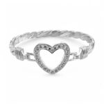 Open heart hook bangle with cubic zirconia stones for women uk hallmarked 925 sterling silver.