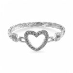 Open heart hook bangle with cubic zirconia stones for women uk hallmarked 925 sterling silver.