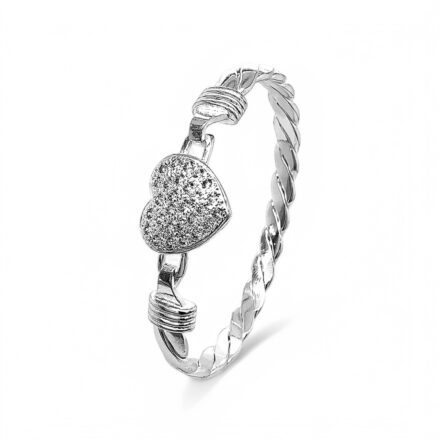 Silver Heart Hook bangle with stones full solid heart.