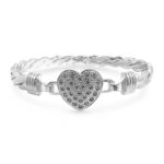Silver Heart Hook bangle with stones full solid heart.