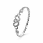 Double open heart hook bangle in 925 sterling silver solid for women and ladies 14 mm wide.