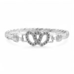 Double open heart hook bangle in 925 sterling silver solid for women and ladies 14 mm wide.