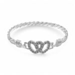 Double open heart hook bangle in 925 sterling silver solid for women and ladies 14 mm wide.