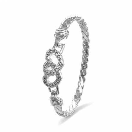 Double open heart hook bangle in 925 sterling silver solid for women and ladies 14 mm wide.