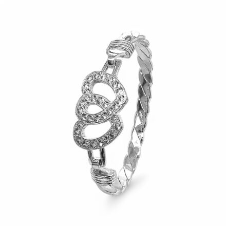 Large Double open heart hook bangle for women and ladies in 925 sterling silver with cubic zirconia stones.