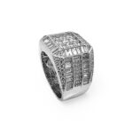 925 sterling silver square shaped signet ring for men with round and baguette cubic zirconia stones.