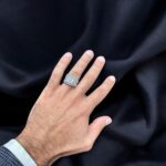 925 sterling silver square shaped signet ring for men with round and baguette cubic zirconia stones.