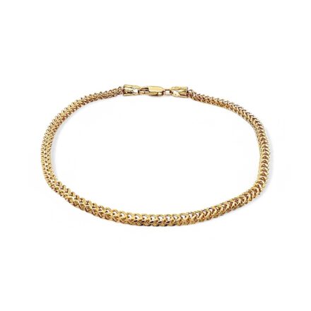 9k yellow gold solid franco bracelet 2.5 mm wide for men and women UK made shiny finish UK hallmarked and stamped.