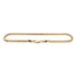 9k yellow gold solid franco bracelet 2.5 mm wide for men and women UK made shiny finish UK hallmarked and stamped.