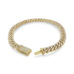 925 Yellow Gold Plated Silver Moissanite Stone Set Cuban Bracelet - 6 mm - Image 4