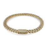 925 Yellow Gold Plated Silver Moissanite Stone Set Cuban Bracelet - 6 mm