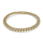 925 Yellow Gold Plated Silver Moissanite Stone Set Cuban Bracelet - 6 mm - Image 3