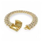 925 Yellow Gold Plated Silver Moissanite Stone Set Cuban Bracelet - 10 mm - Image 2
