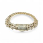 925 Yellow Gold Plated Silver Moissanite Stone Set Cuban Bracelet - 10 mm - Image 4
