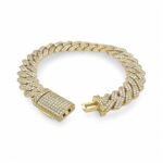 925 Yellow Gold Plated Silver Moissanite Stone Set Cuban Bracelet - 10 mm