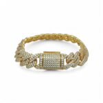 925 Yellow Gold Plated Silver Moissanite Stone Set Cuban Bracelet - 12 mm - Image 4