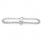 925 Sterling Silver Belcher Bracelet Solid Heart Cz and Patterned - 6x11 mm - Image 3