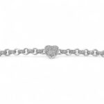 925 Sterling Silver Belcher Bracelet Solid Heart Cz and Patterned - 6x11 mm - Image 4