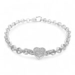 925 Sterling Silver Belcher Bracelet Solid Heart Cz and Patterned - 6x11 mm