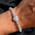 925 Sterling Silver Belcher Bracelet Solid Heart Cz and Patterned - 6x11 mm - Image 2