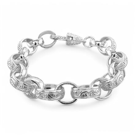 14 mm wide belcher bracelet in 925 sterling silver patterned and plain links for men.