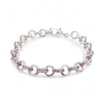 925 Sterling Silver Belcher Bracelet Pink Stone Set and Plain - 8 mm