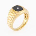 9k Yellow Gold Onyx and Diamond Rolex Inspired Ring - 0.03 ct - Image 3