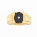 9k Yellow Gold Onyx and Diamond Rolex Inspired Ring - 0.03 ct