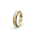 14k White & Yellow Gold Diagonal Pattern Carbon Wedding Band - 5 mm - Image 5