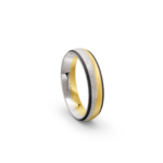 14k White & Yellow Gold Diagonal Pattern Carbon Wedding Band - 5 mm - Image 4