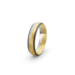 14k White & Yellow Gold Diagonal Pattern Carbon Wedding Band - 5 mm - Image 3