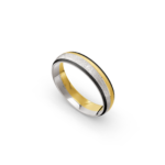 14k White & Yellow Gold Diagonal Pattern Carbon Wedding Band - 5 mm - Image 2