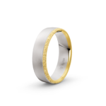 18k Yellow and White Gold Wave Matte Patterned Wedding Band - 6 mm