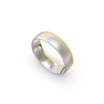 18k Yellow and White Gold Wave Matte Patterned Wedding Band - 6 mm - Image 2