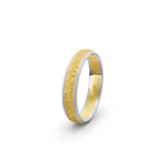 14k Yellow and White Gold Hammered and Ice Matte Wedding Band - 4.5 mm - Image 3