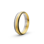 14k White & Yellow Gold Diagonal Pattern Carbon Wedding Band - 5 mm