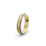 18k White & Yellow Gold Ice Mat Patterned Carbon Wedding Band - 5 mm - Image 5