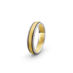 18k White & Yellow Gold Ice Mat Patterned Carbon Wedding Band - 5 mm - Image 3